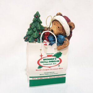 Bronner's Christmas Wonderland Ornament Shopping Bag 4" Frankenmuth Bear Tree